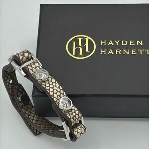 New in box.  Hayden Harnett unisex Boisson luggage cobra leather cuff bracelet.